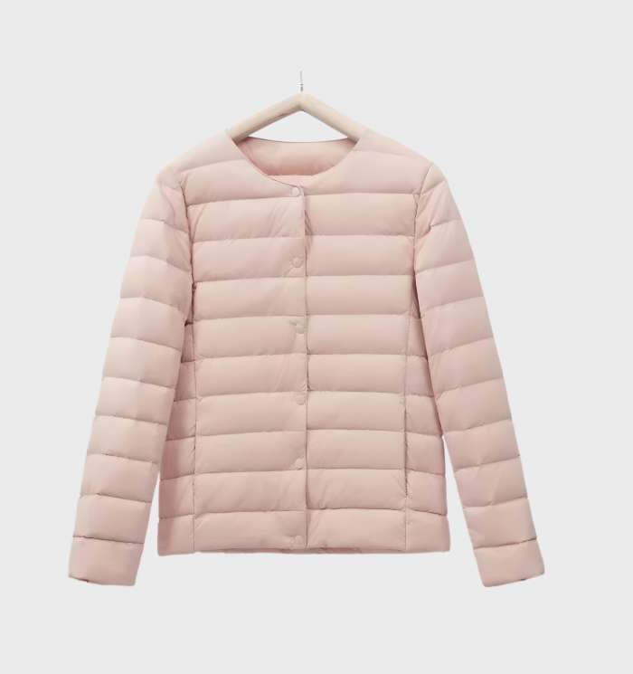 Chaqueta acolchada lisa con cuello redondo para mujer