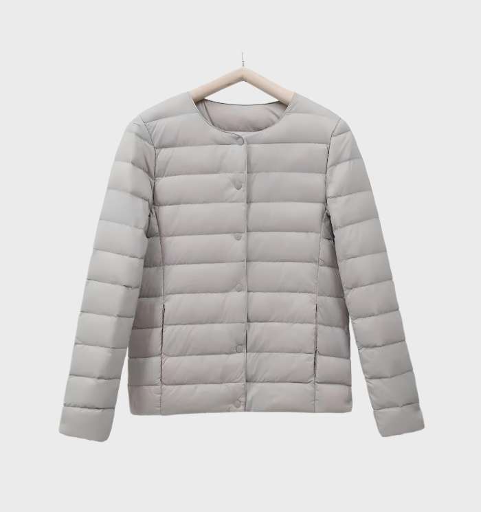 Chaqueta acolchada lisa con cuello redondo para mujer