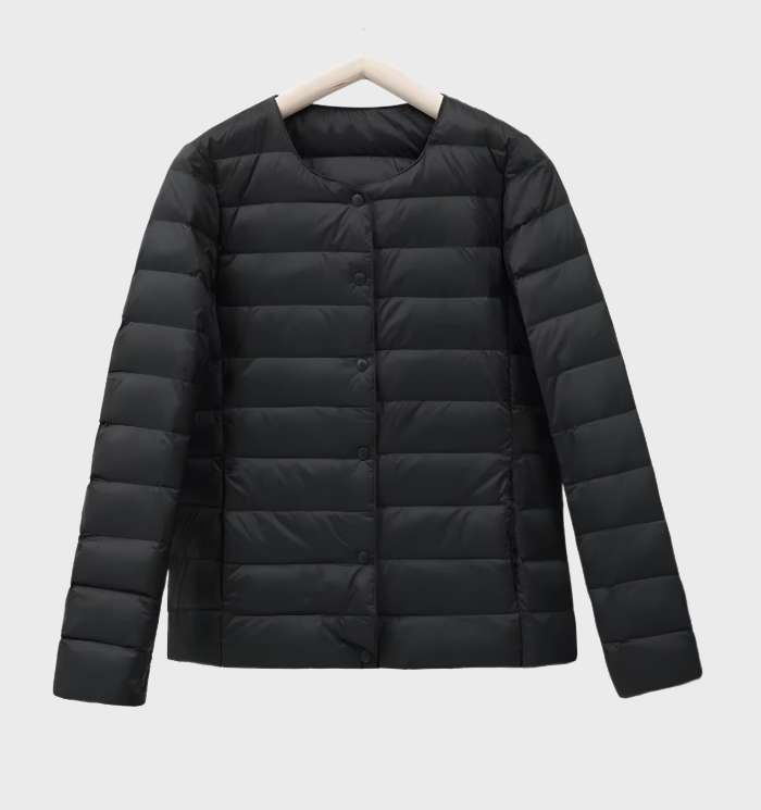 Chaqueta acolchada lisa con cuello redondo para mujer