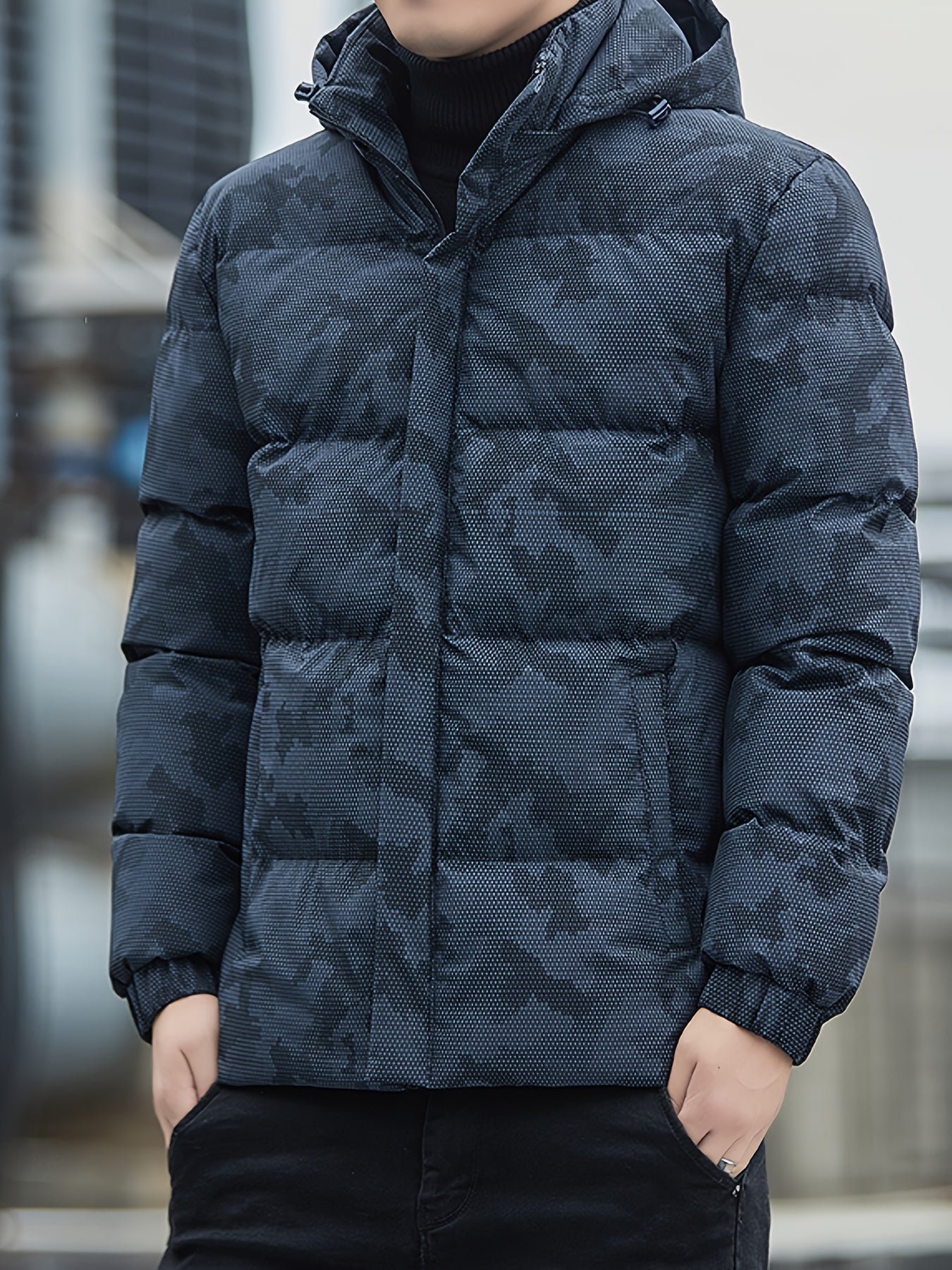 Chaqueta de invierno casual acolchada con cremallera de algodón y capucha desmontable para hombre | Perfecta para actividades al aire libre