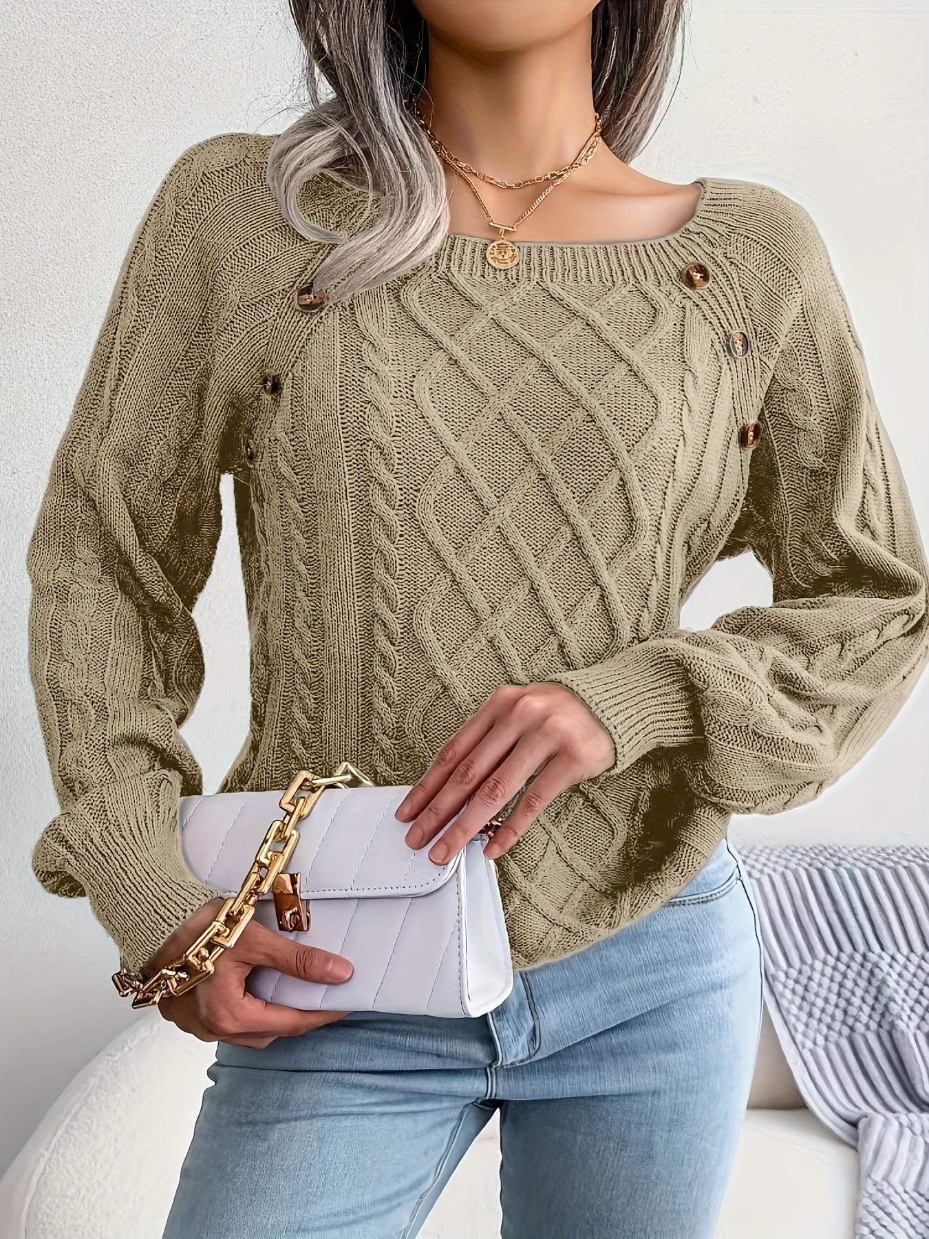Jersey de señora con cuello redondo y botones
