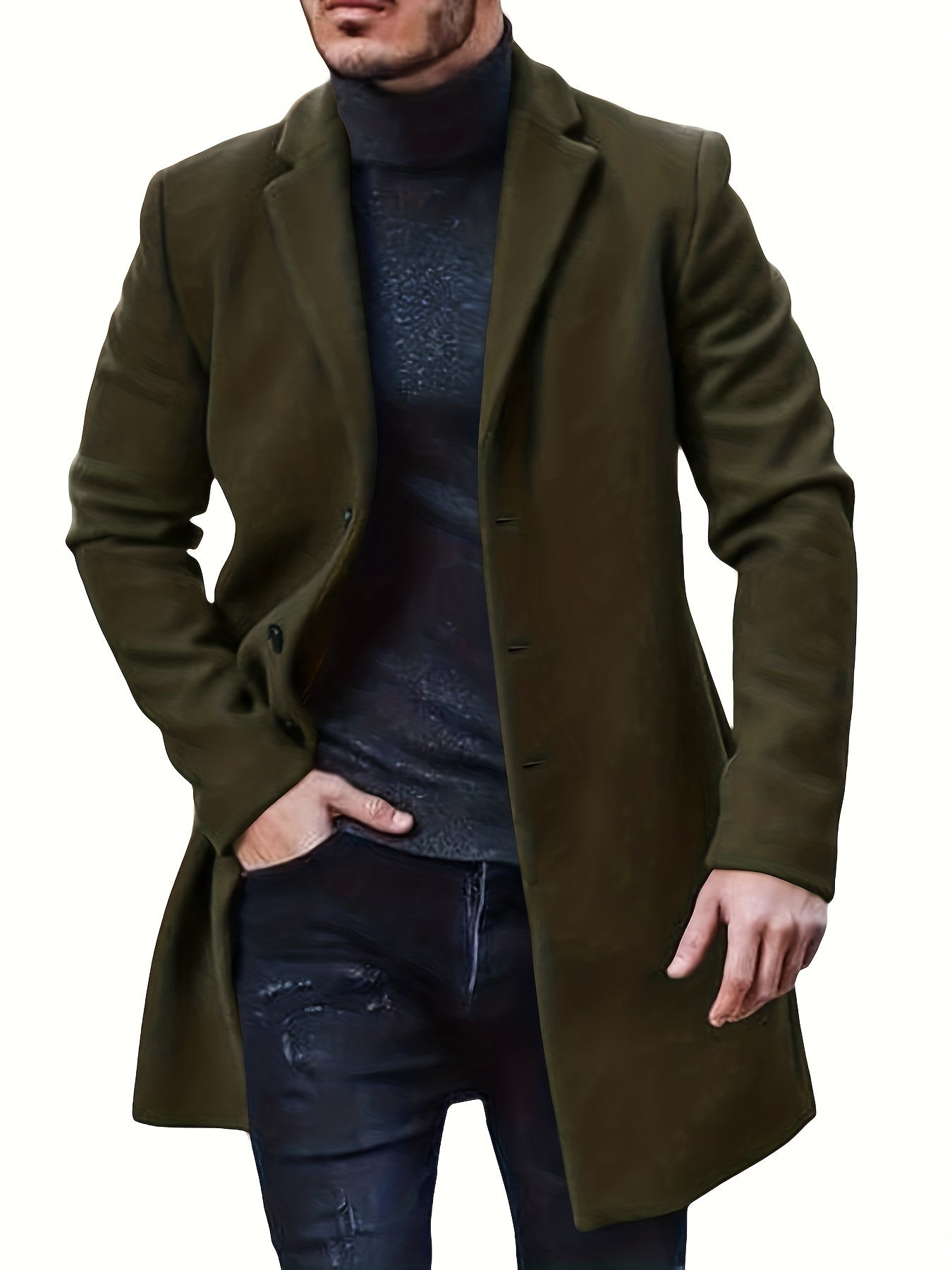 Elegante chaqueta de invierno de largo medio y botonadura sencilla para hombre | Ideal para el invierno