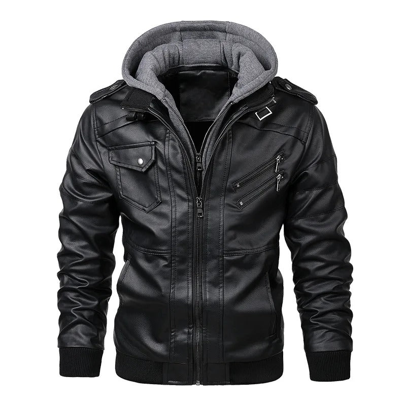Chaqueta de cuero cálida con capucha para hombre | Perfecta para actividades al aire libre