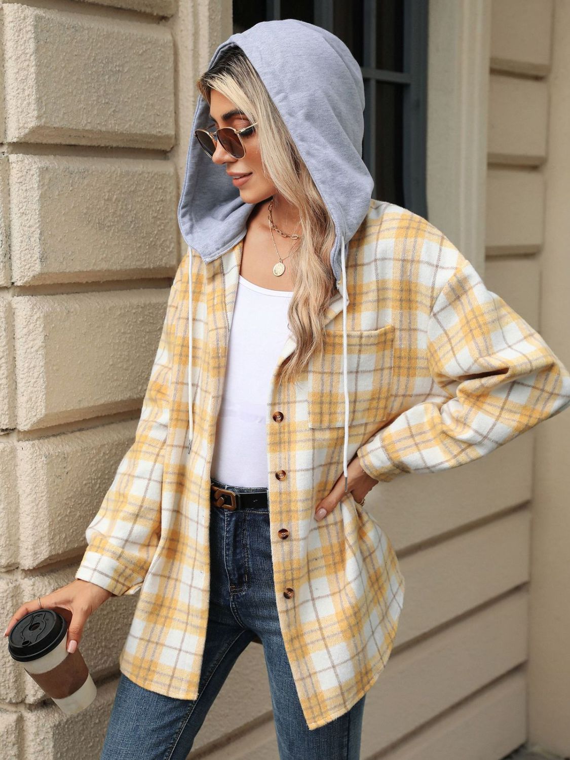 Mara | Chaqueta con capucha y cordón para mujer con estampado de cuadros