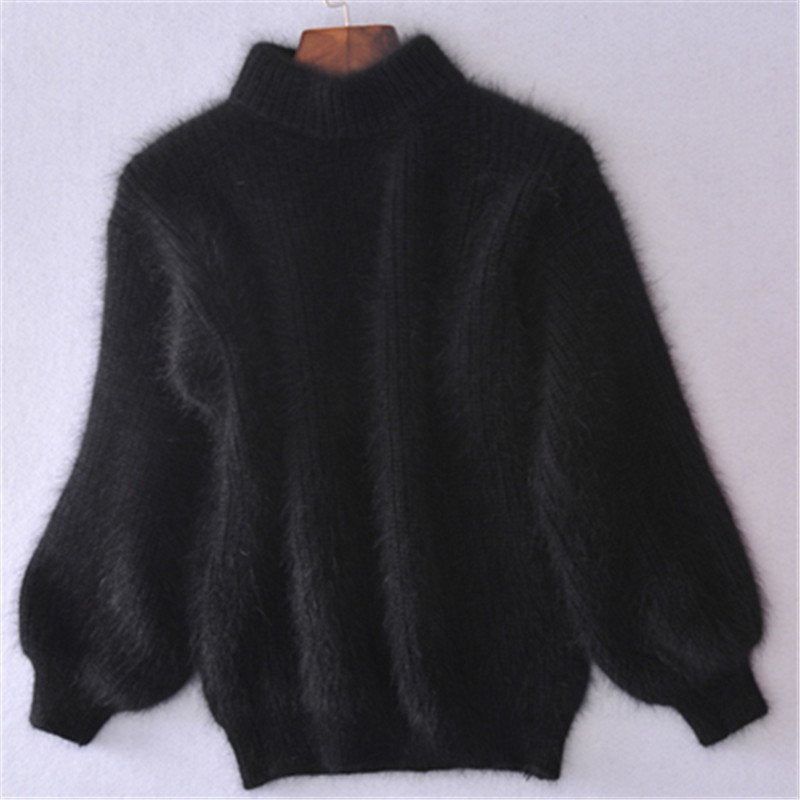 Suéter de punto suelto de color sólido | Suéter de angora de estilo vintage para mujer