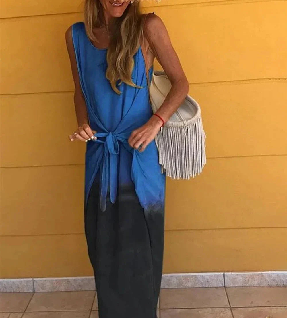 Elegante vestido bicolor sin mangas