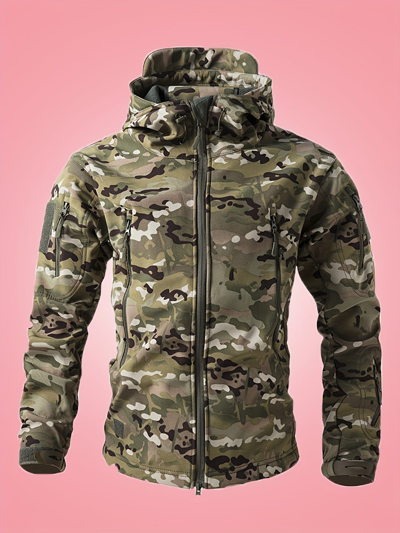 Chaqueta cortaviento de camuflaje militar con bolsillos con cremallera para hombre | Perfecta para actividades al aire libre
