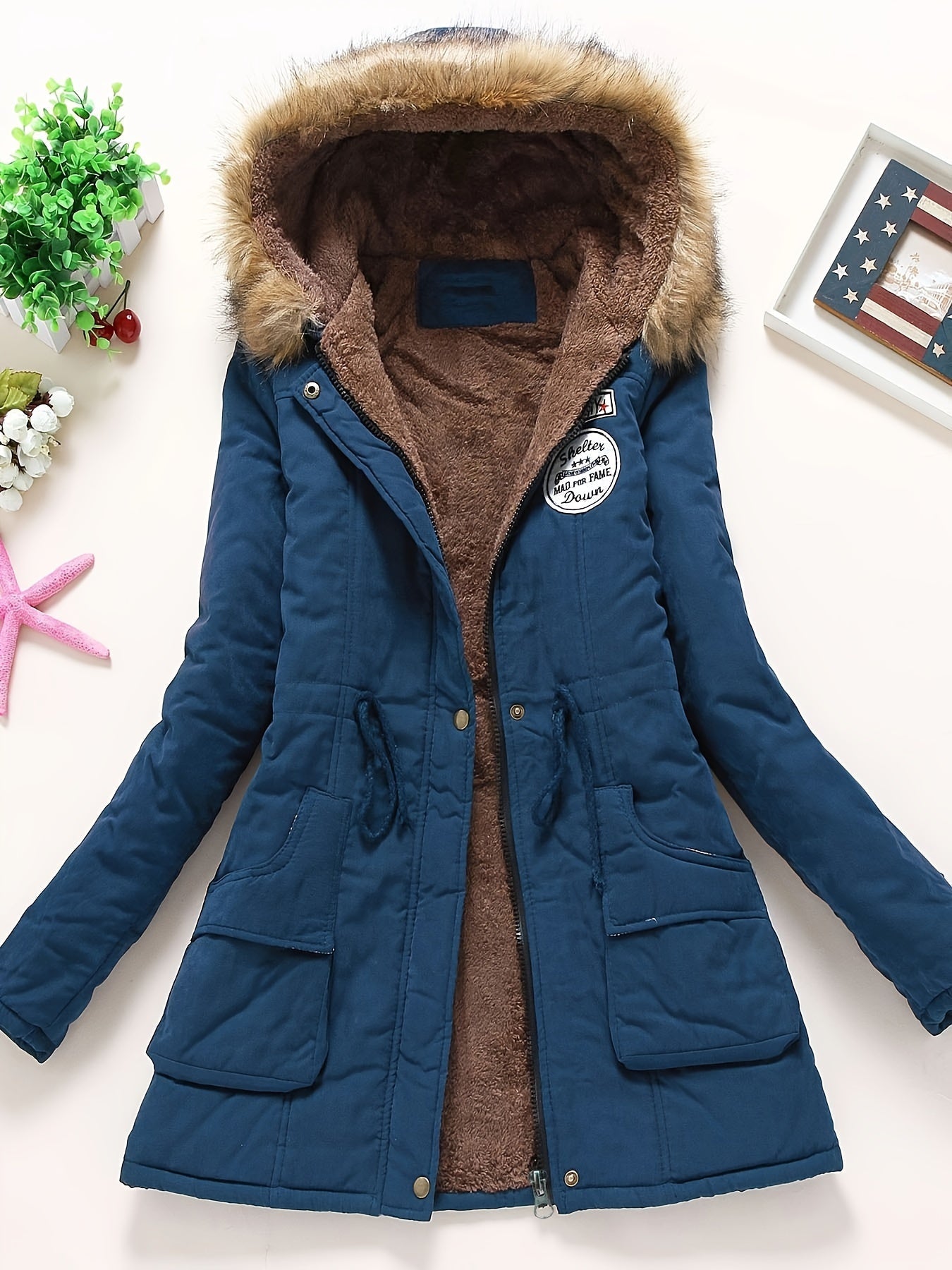 Cálida chaqueta de invierno con forro polar y capucha para mujer | Ideal para otoño/invierno
