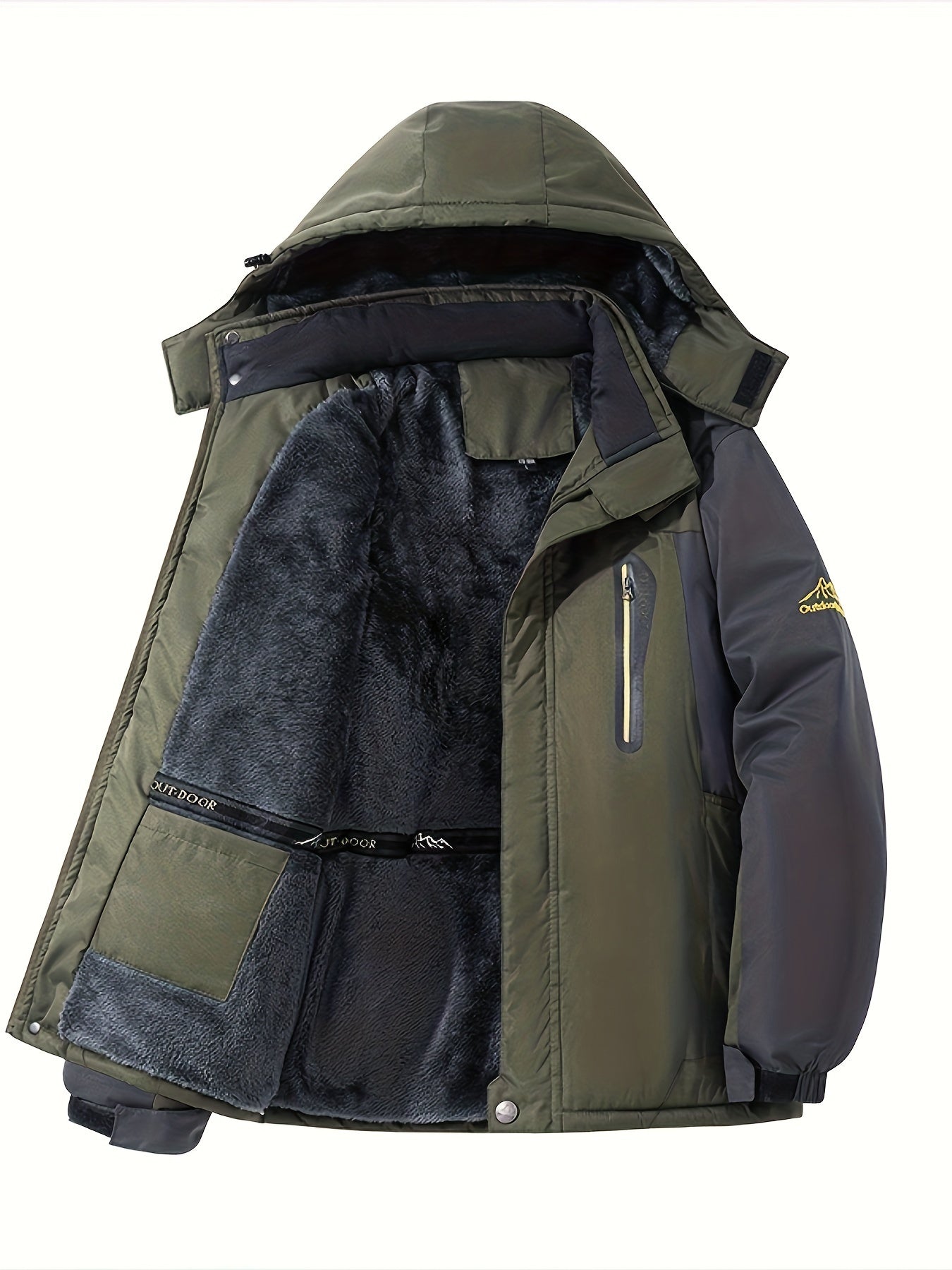 Chaqueta de invierno con bolsillo y solapa de forro polar y cierre de botón para hombre | Perfecta para actividades al aire libre