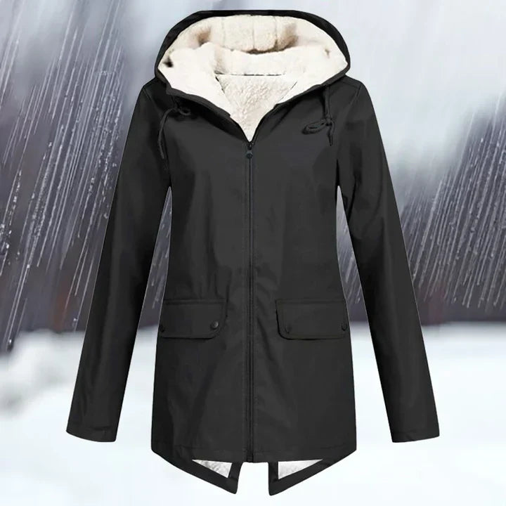 Chaqueta cortaviento e impermeable lisa con capucha y engrosamiento