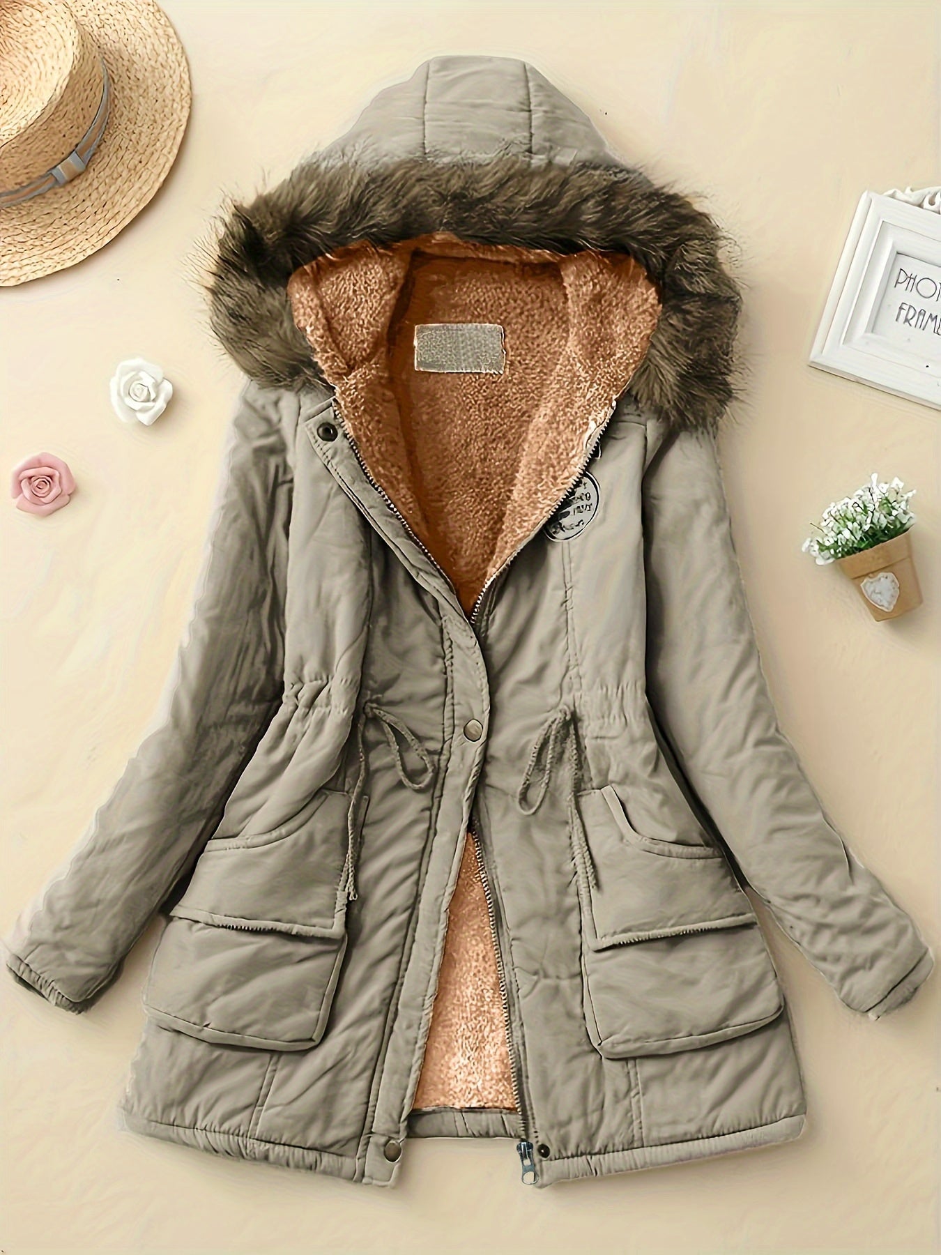 Cálida chaqueta de invierno con forro polar y capucha para mujer | Ideal para otoño/invierno