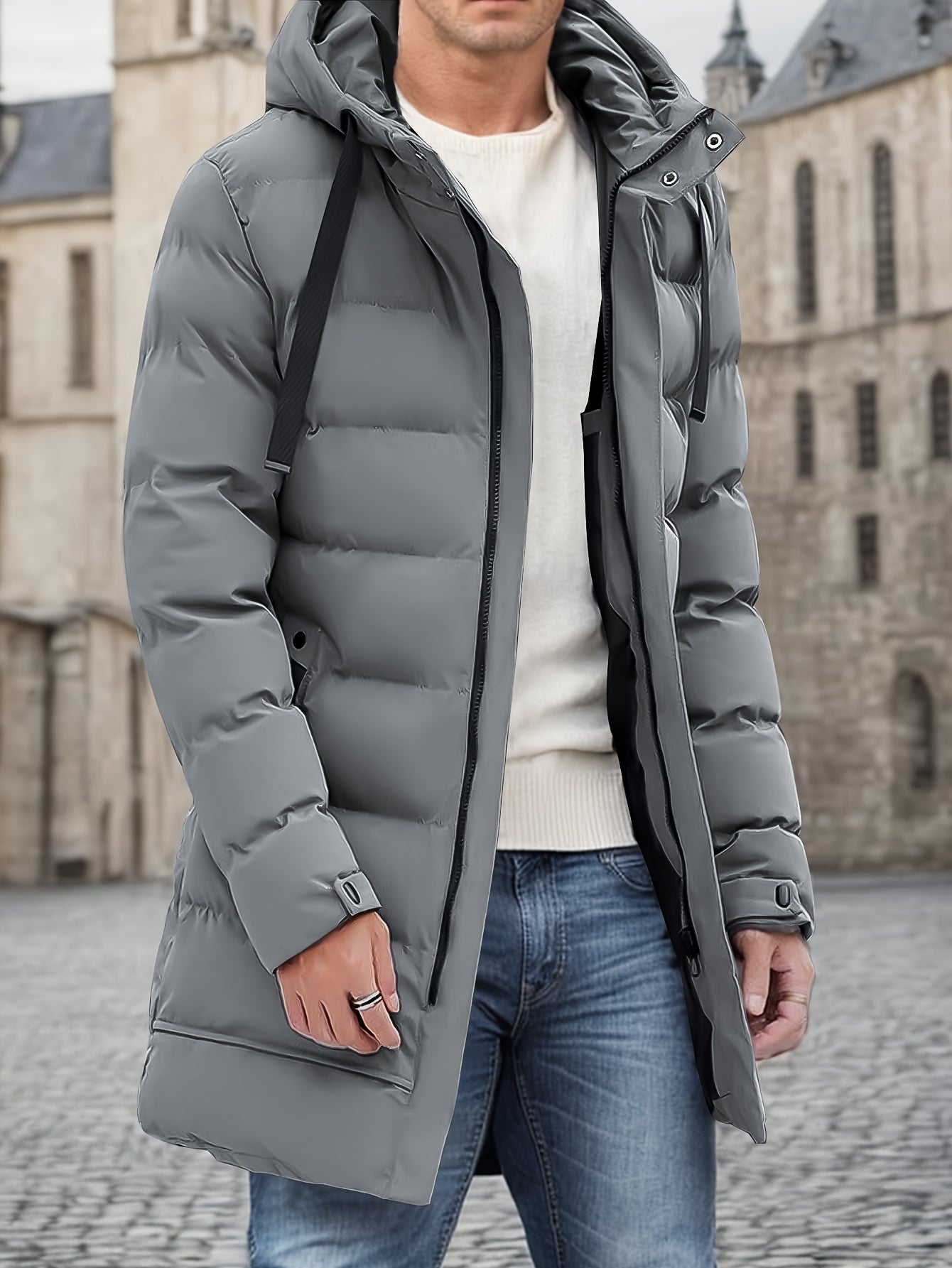 Chaqueta de invierno acolchada con capucha larga y cálida para hombre | Perfecta para actividades al aire libre