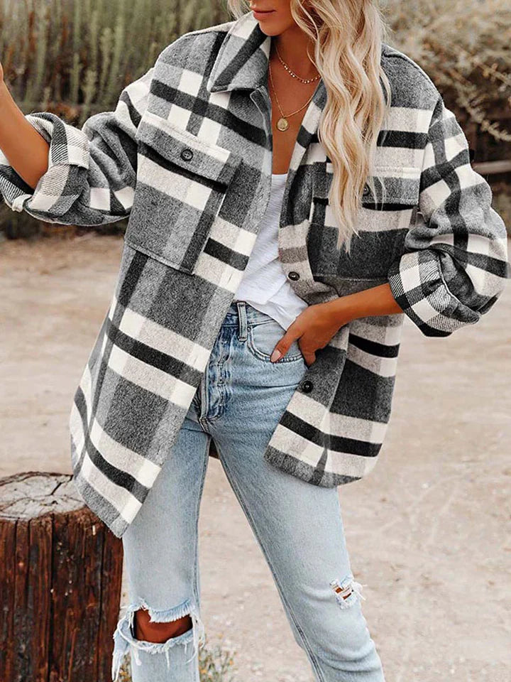 Chaqueta camisera de cuadros para señora