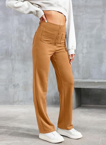 Pantalones de cintura alta con botones en la parte delantera para mujer