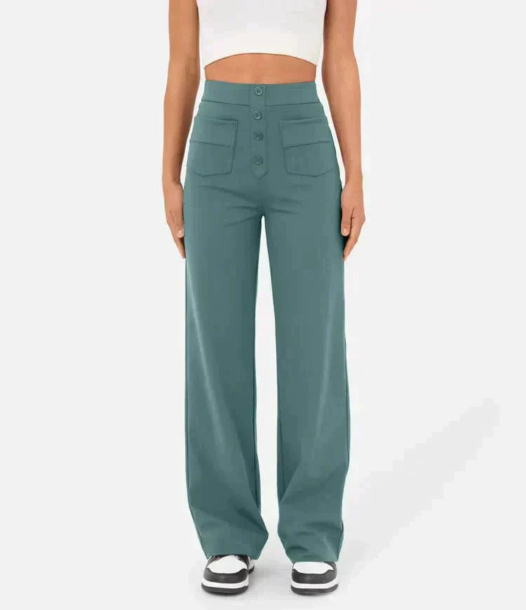 Pantalones de cintura alta con botones en la parte delantera para mujer