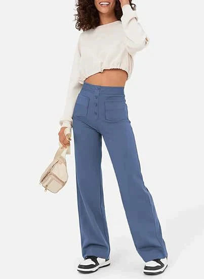 Pantalones de cintura alta con botones en la parte delantera para mujer