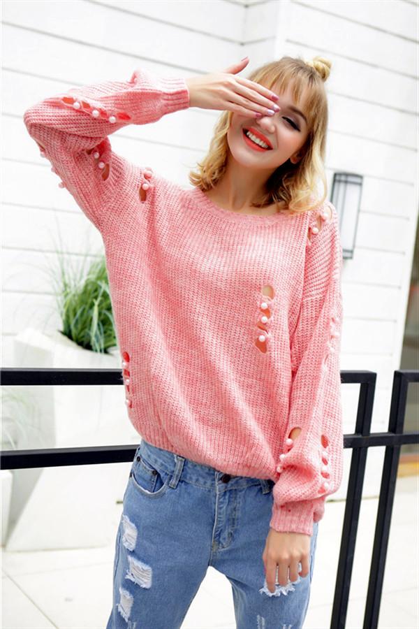 Jersey con perlas huecas para mujer