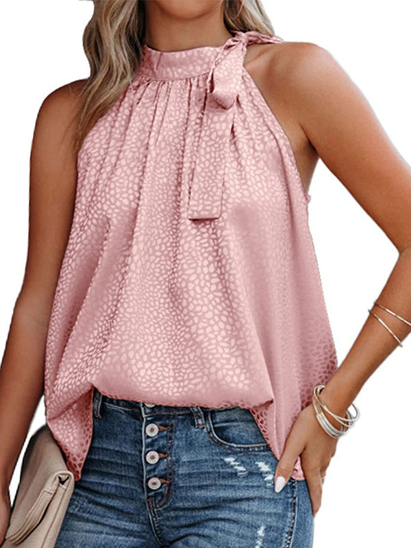 Camiseta sin mangas con cuello halter y estampado de leopardo