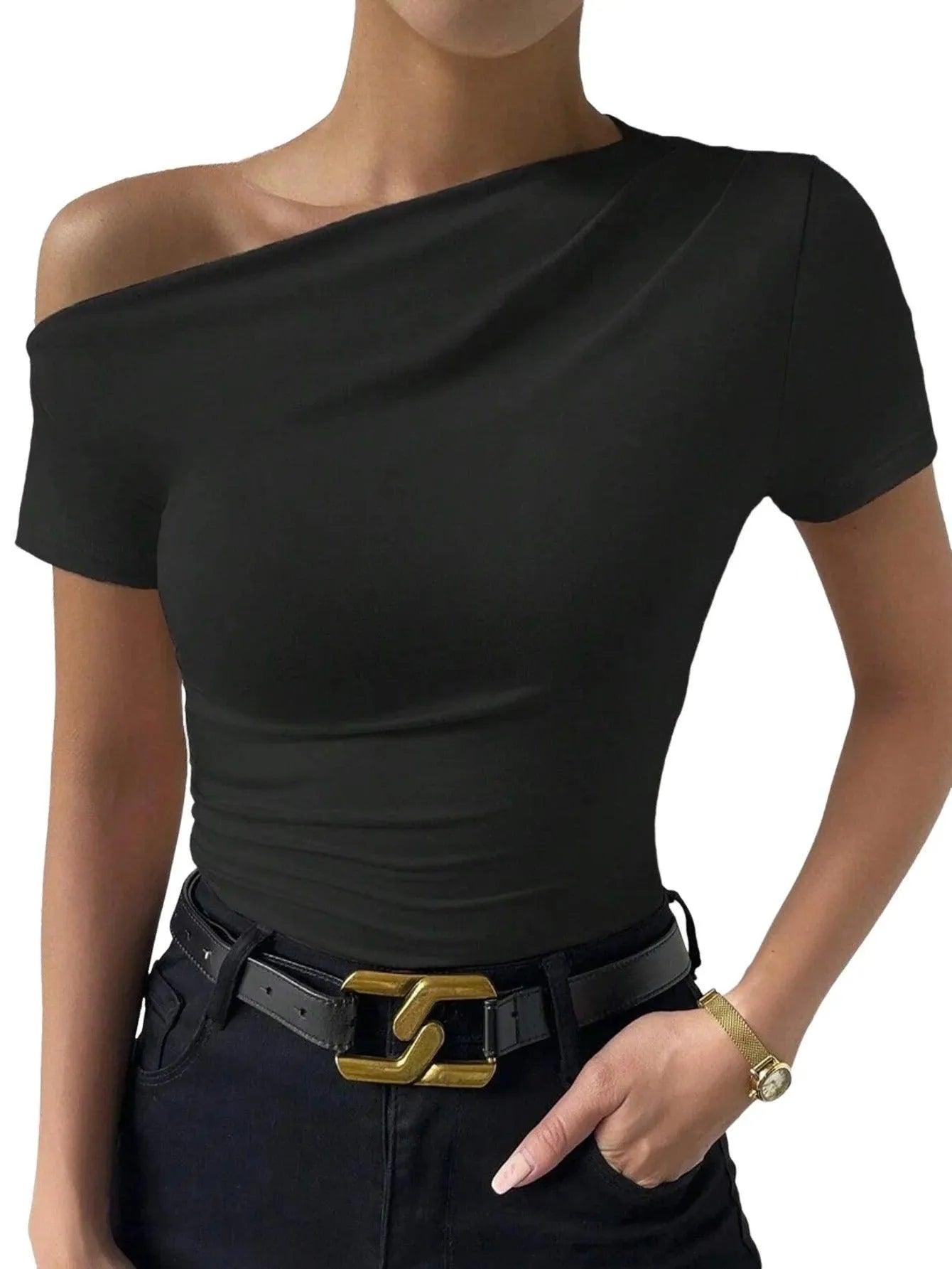 Camiseta sin hombros | Elegante | Algodón suave | Perfecta para el día a día