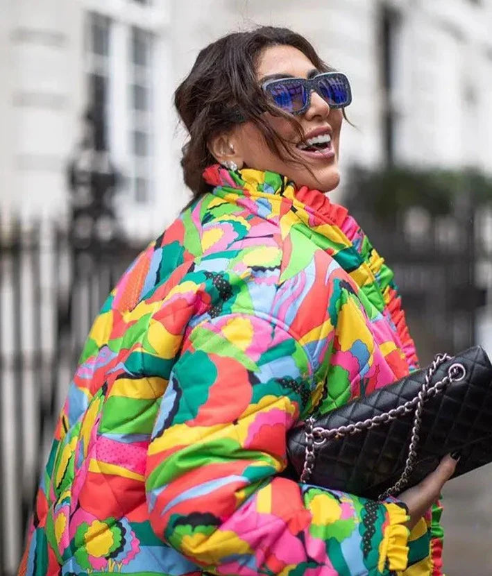 Estilosa chaqueta de mujer tipo puffer patchwork