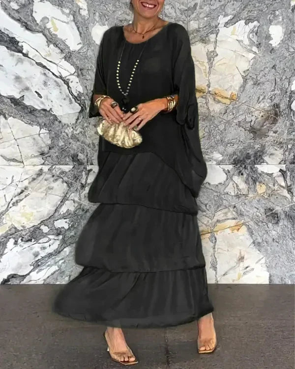 Elegante vestido suelto con volantes