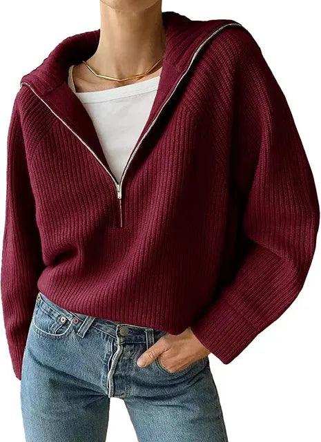 Natanya Sweater | Jersey de punto para mujer con cremallera y cuello en V