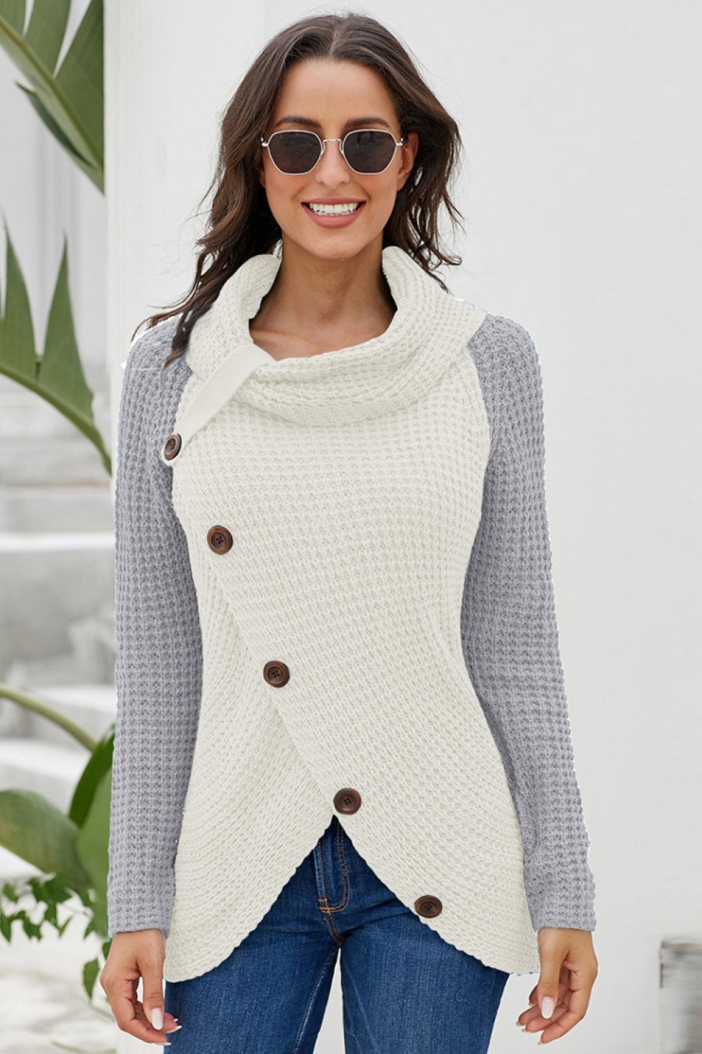Jersey de punto asimétrico para mujer