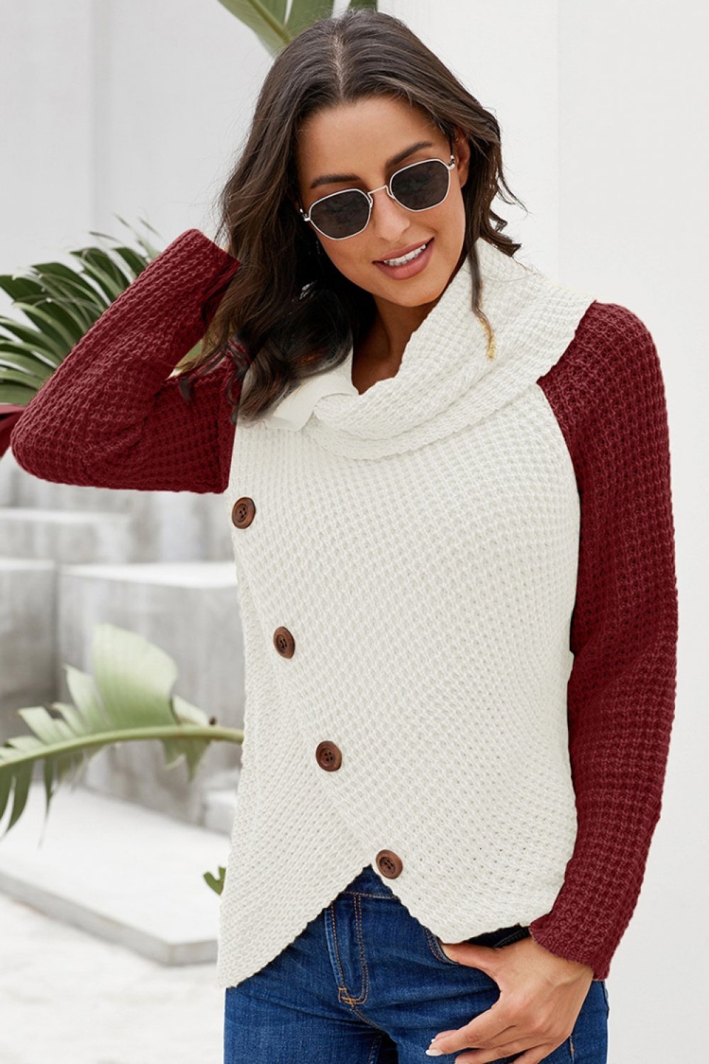 Jersey de punto asimétrico para mujer