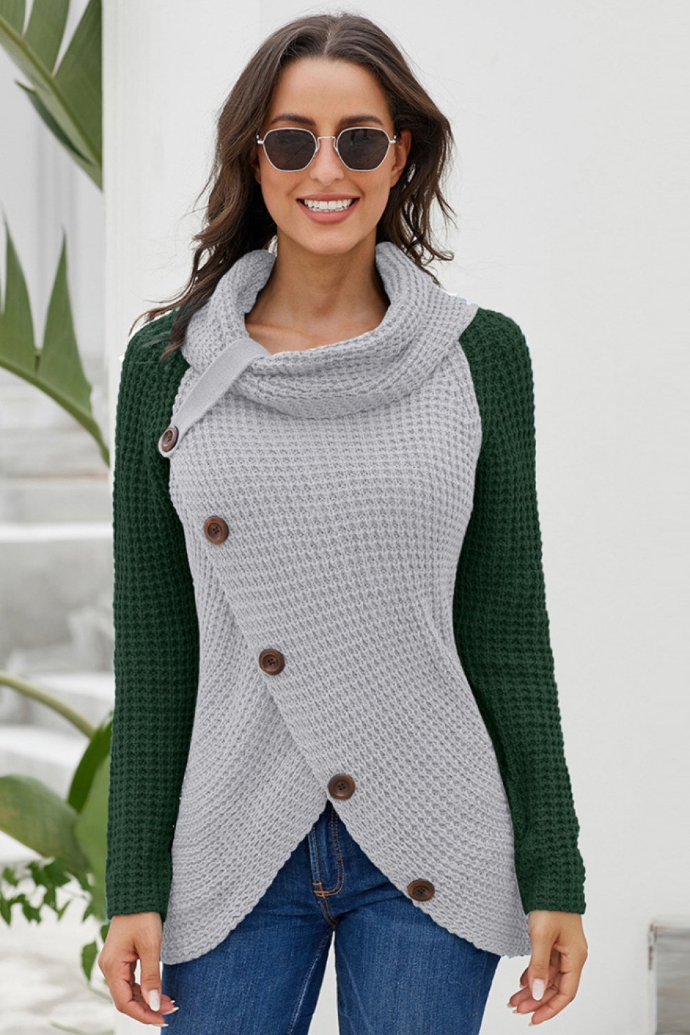 Jersey de punto asimétrico para mujer