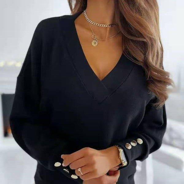 Jersey Nicolette | Jersey de punto con cuello en V y mangas abotonadas