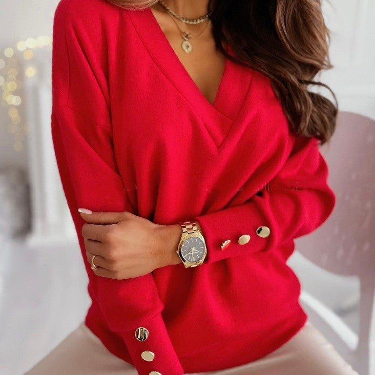 Jersey Nicolette | Jersey de punto con cuello en V y mangas abotonadas