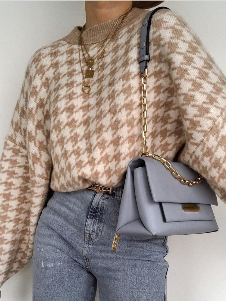 Jersey Orlanda | Jersey casual a cuadros en color beige y blanco