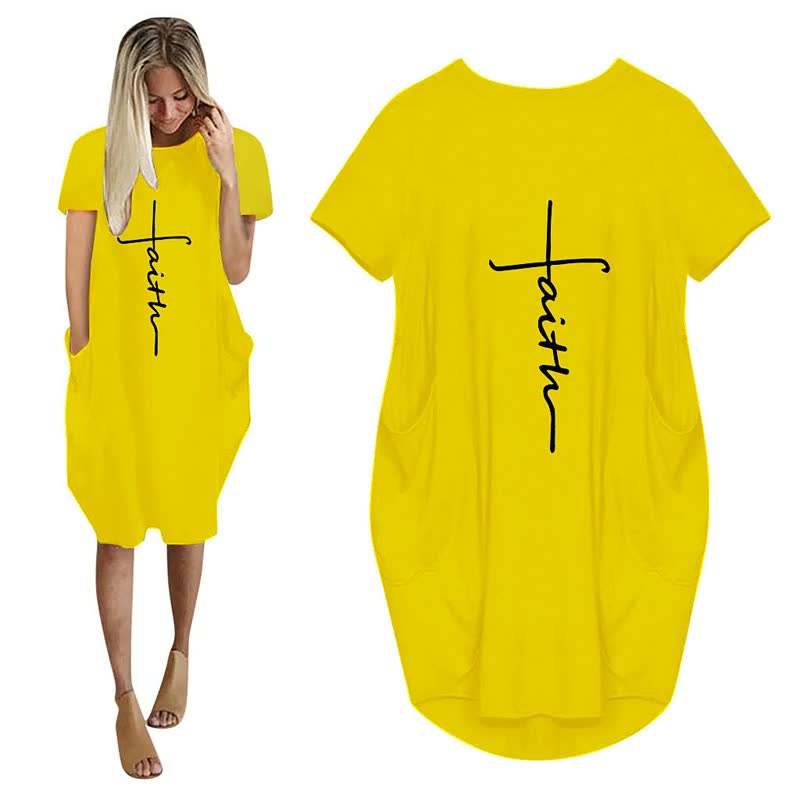 Vestidos Faith | 3D Letter Print Vestido de fiesta suelto con bolsillos