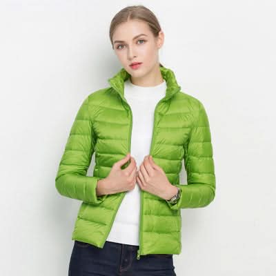 Chaqueta puffer verde vivo para otoño e invierno para mujer
