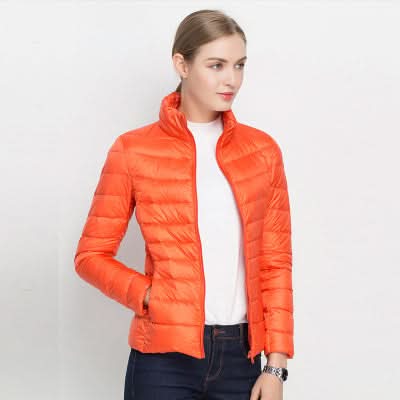 Chaqueta puffer verde vivo para otoño e invierno para mujer