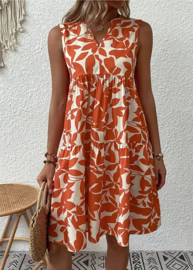 Elegante vestido de verano con escote en V y silueta femenina