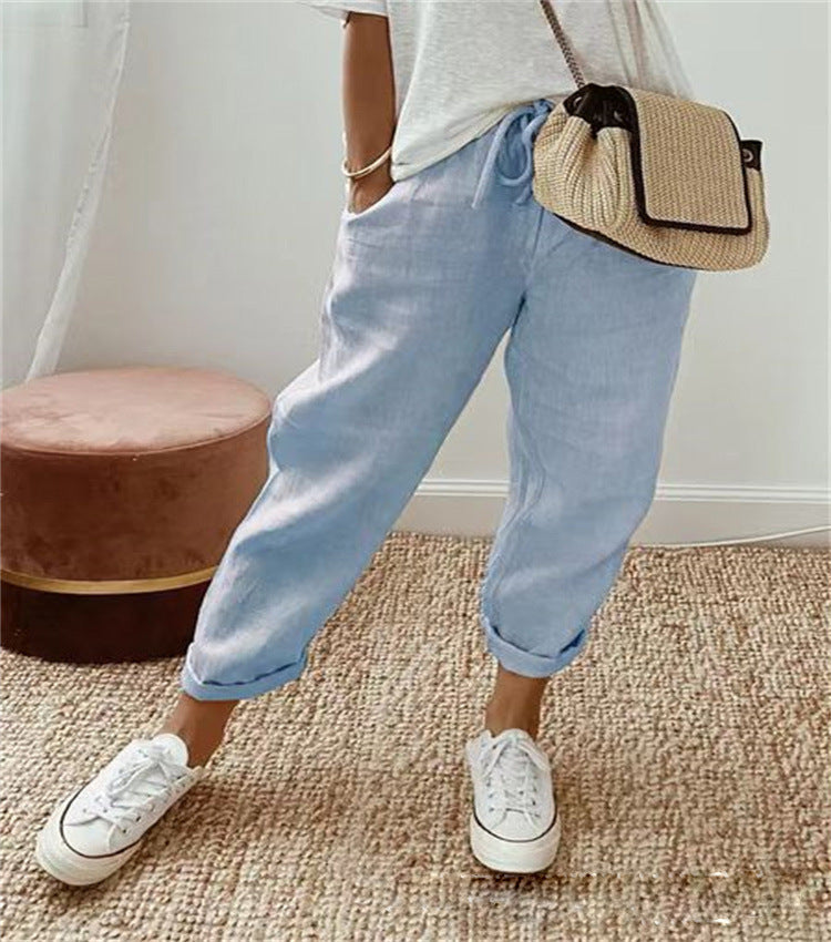 Elegantes pantalones de lino de algodón