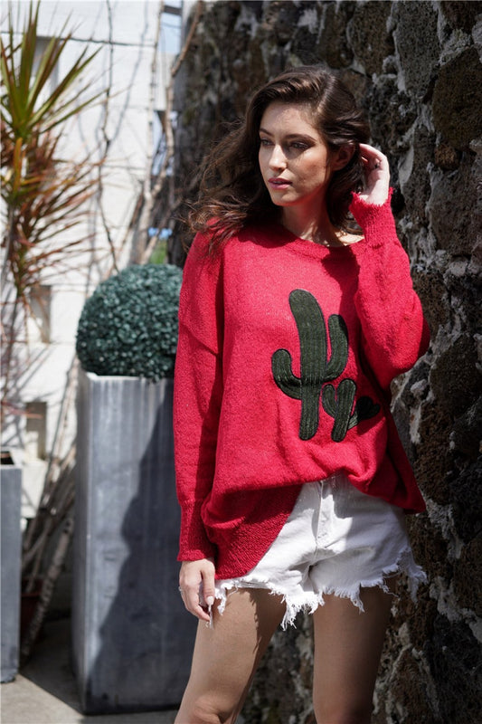 Jersey con hombros caídos y cuello redondo para mujer