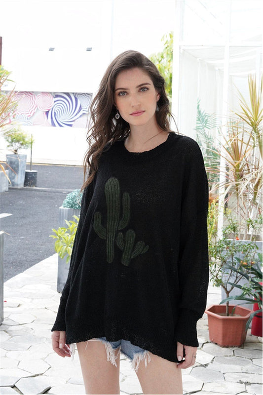 Jersey con cuello redondo y hombros caídos para mujer
