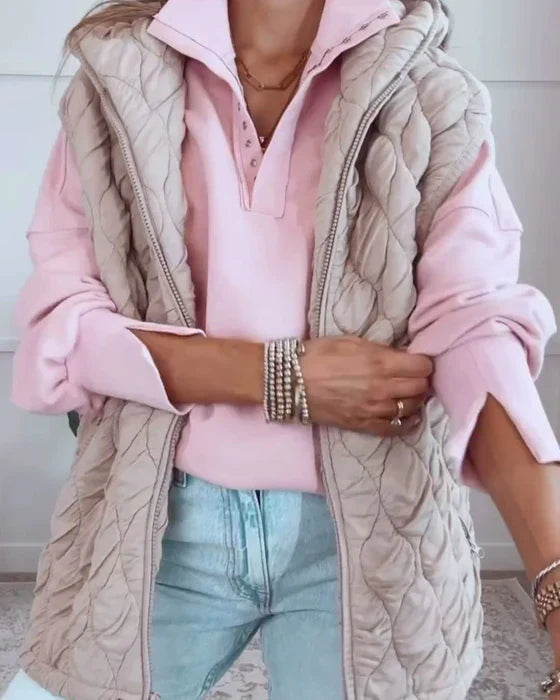 Casual | chaqueta sencilla sin mangas con cremallera y capucha