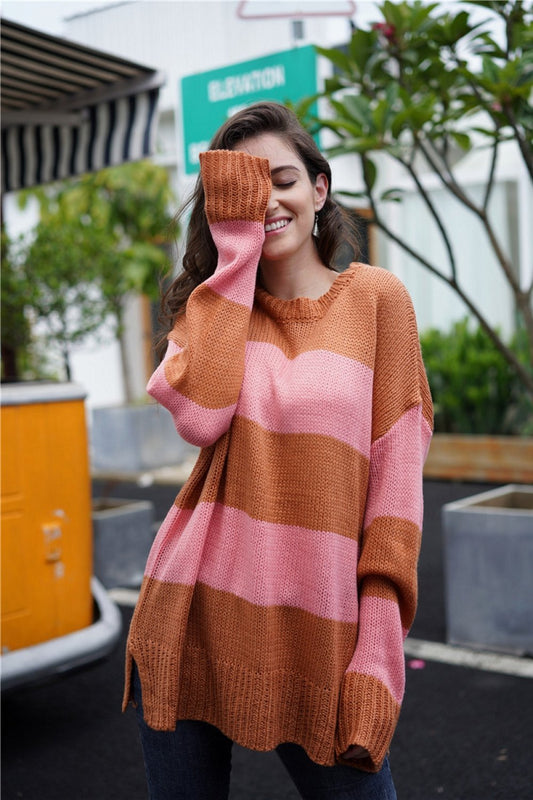 Jersey de bloques de color con cuello redondo para mujer