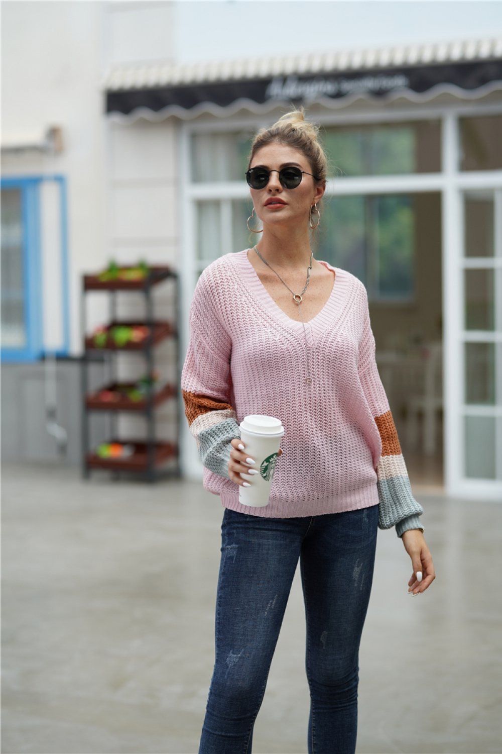 Jersey sencillo de cuello redondo para mujer