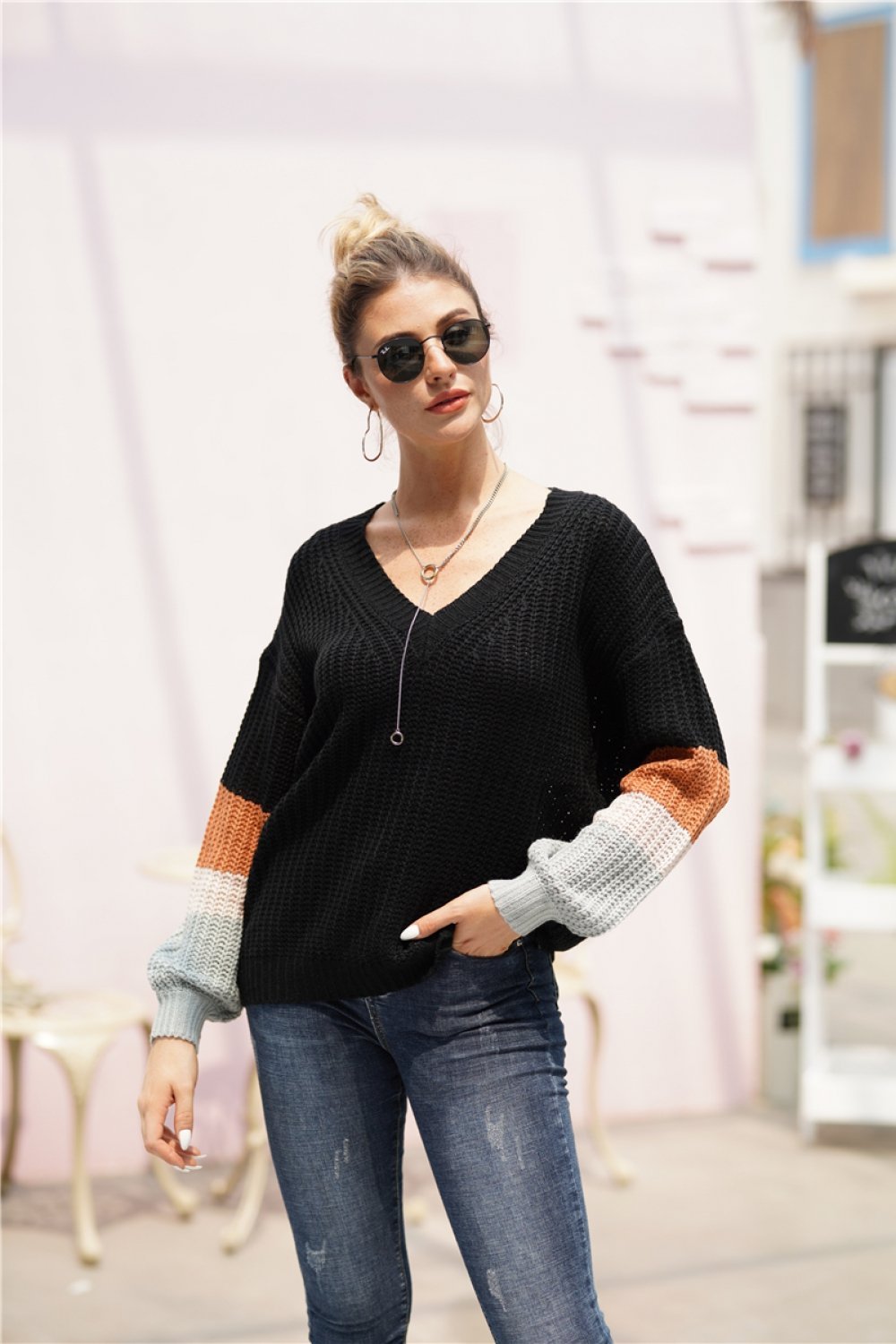 Jersey sencillo de cuello redondo para mujer
