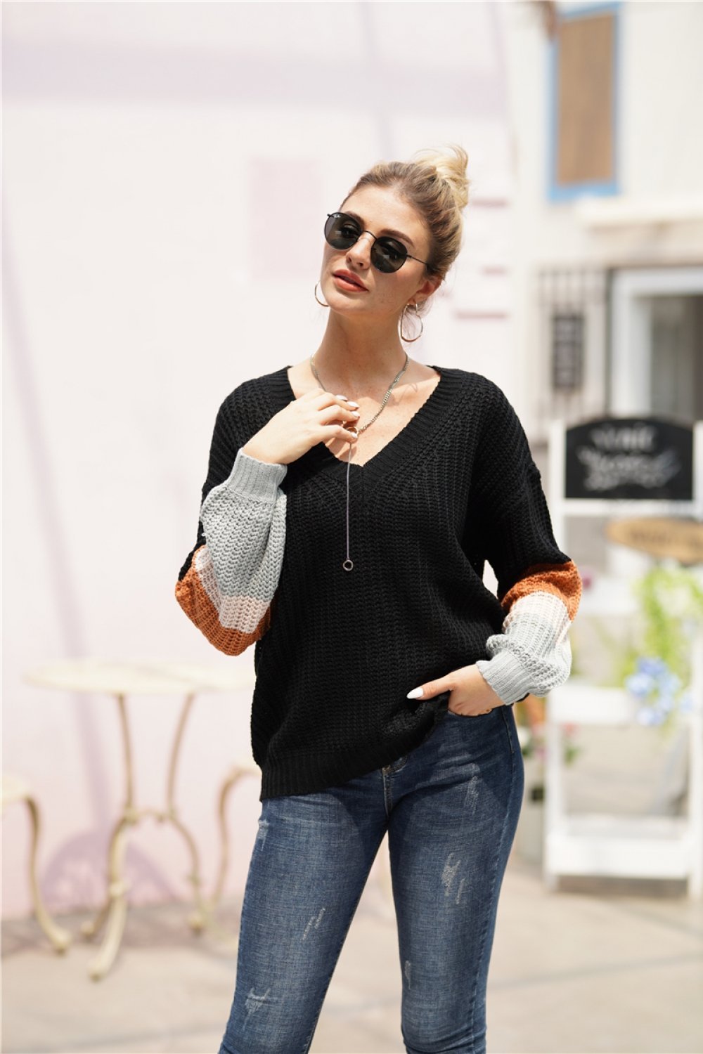 Jersey sencillo de cuello redondo para mujer