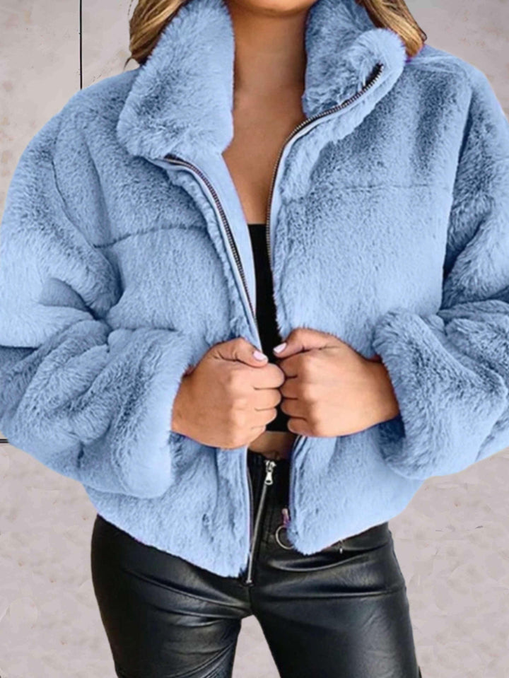 Cosyfaux | cálida y acogedora chaqueta de piel sintética con cremallera