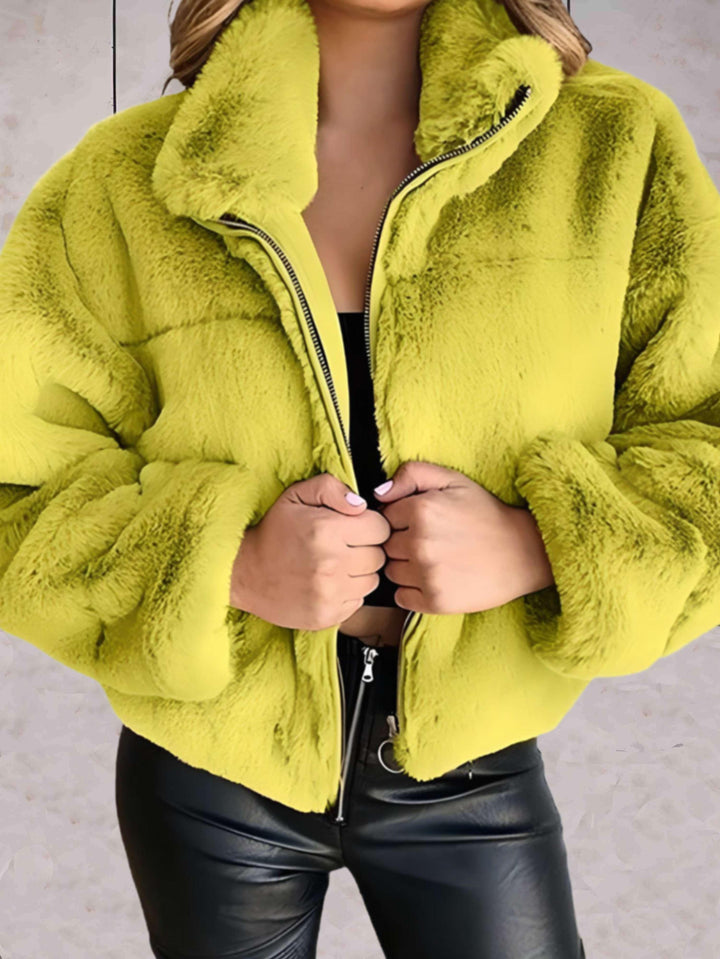 Cosyfaux | cálida y acogedora chaqueta de piel sintética con cremallera