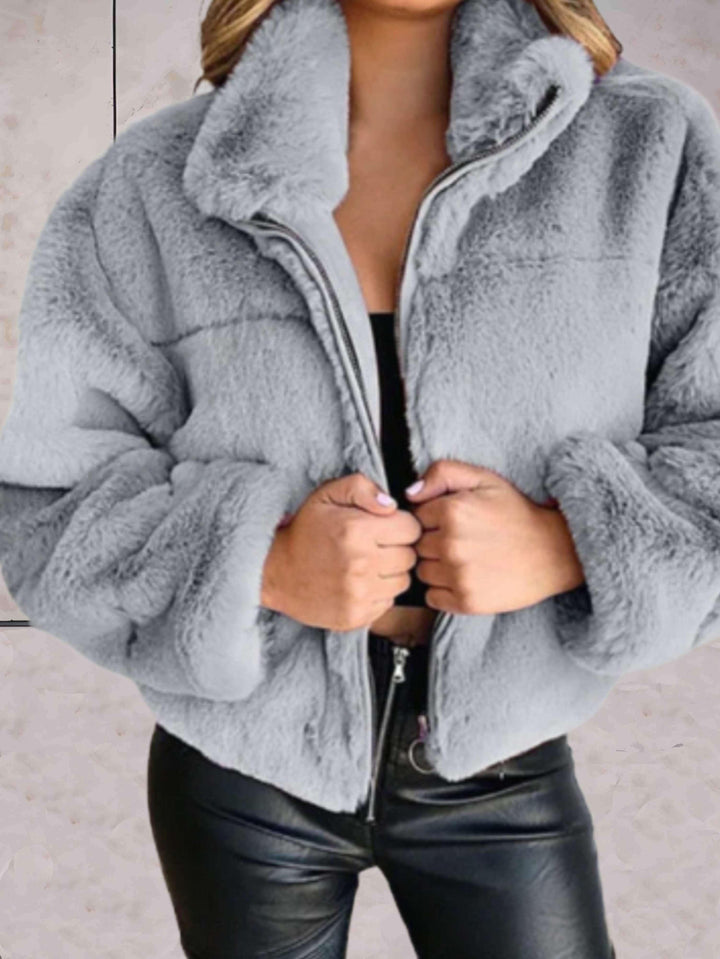 Cosyfaux | cálida y acogedora chaqueta de piel sintética con cremallera