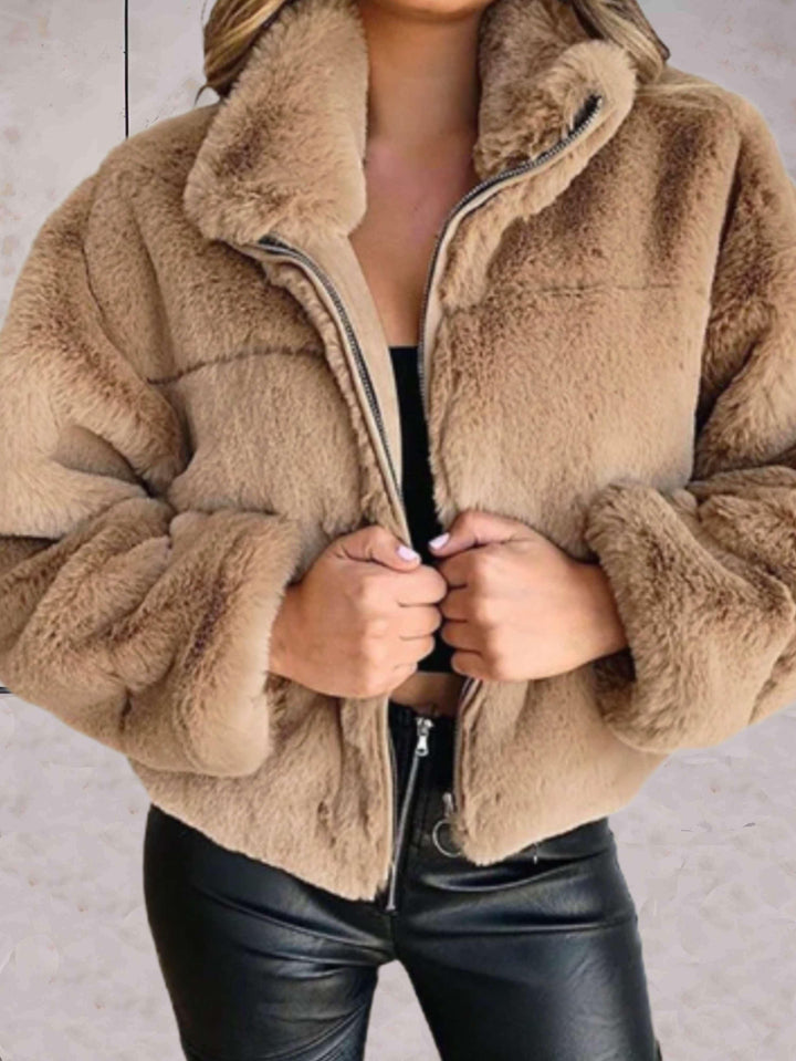 Cosyfaux | cálida y acogedora chaqueta de piel sintética con cremallera
