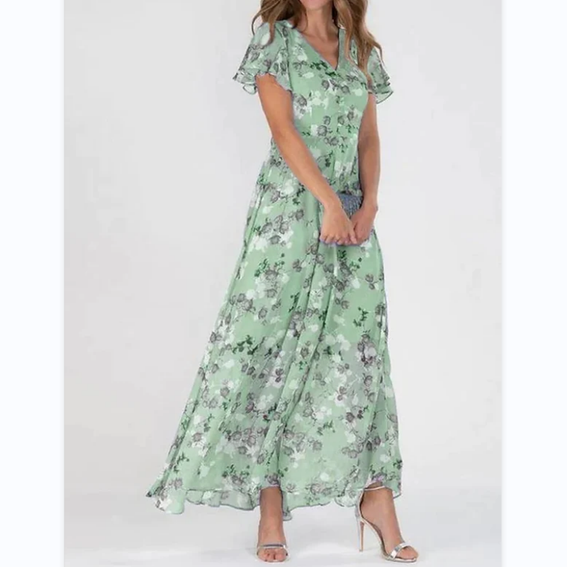Maxi vestido con mangas de mariposa y estampado floral