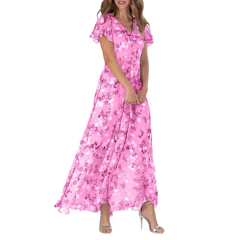 Maxi vestido con mangas de mariposa y estampado floral
